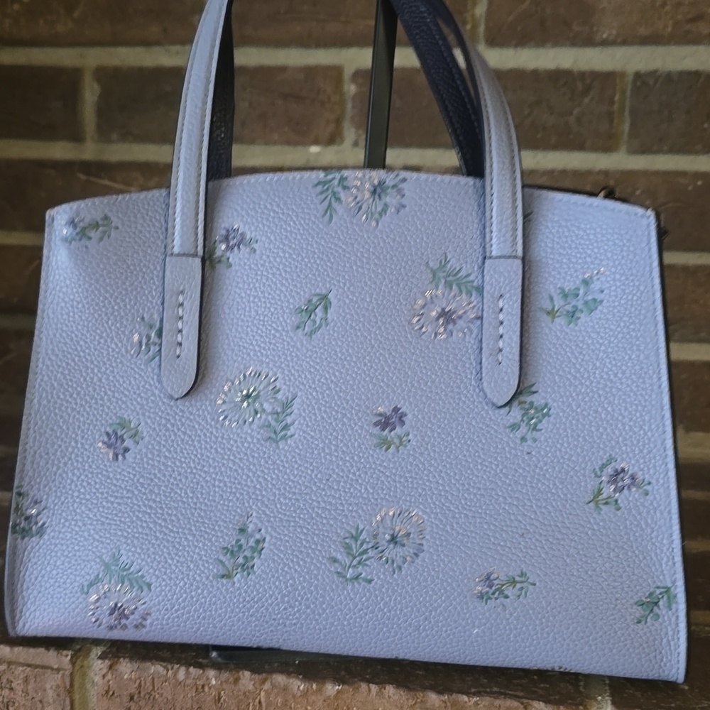 Coach Charlie Leather 28 Carryall In Meadow Print Light Blue - Picture 3 of 11